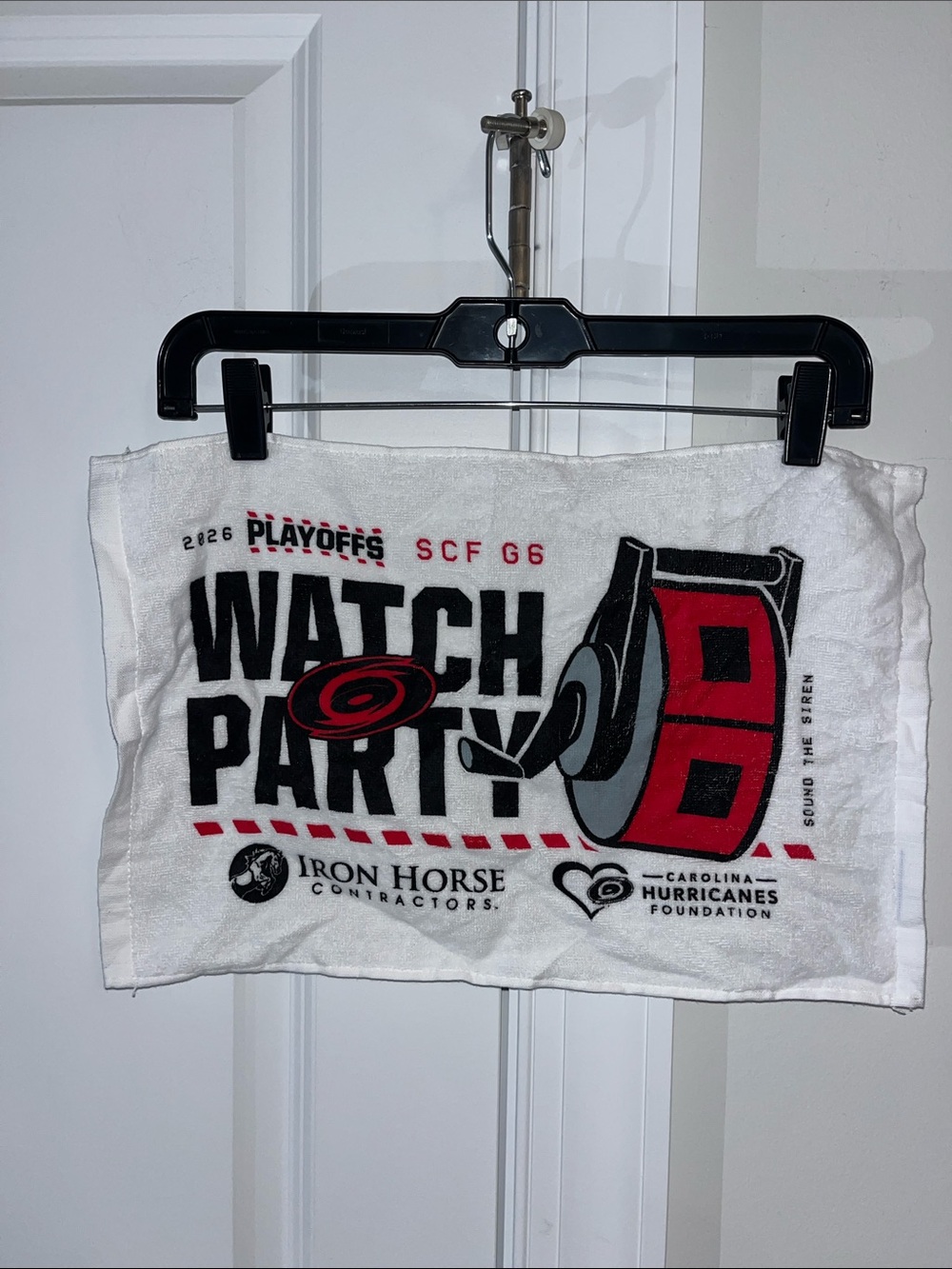 17”x11 Carolina Hurricanes SCF Watch Party Game 6 towel 2026 Stanley Cup Winners
